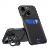 HURTEL iLike Capa com suporte em pele para Apple iPhone 14 com porta-cartões preto