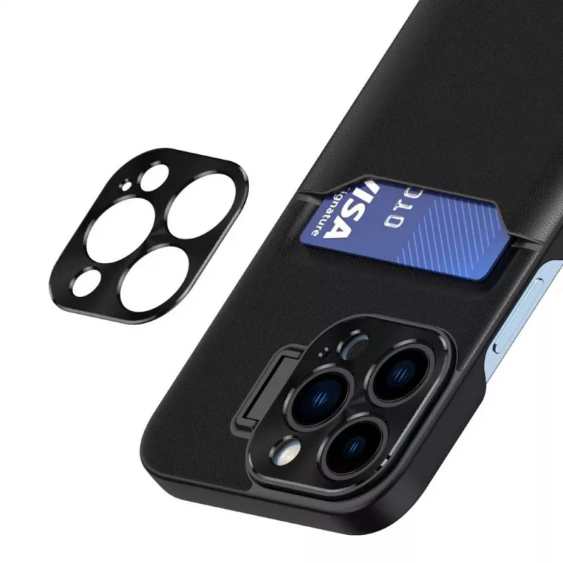 HURTEL iLike Capa com suporte em pele para Apple iPhone 14 com porta-cartões preto