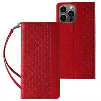 Hurtel Capa Magnet Strap para iPhone 13 Pro Max - carteira folio com cordão e pingente removíveis - vermelha