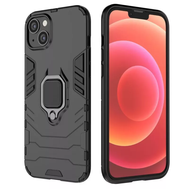 Capa Ring Armor para iPhone 14 Plus, capa blindada com suporte magnético, anel, Preta