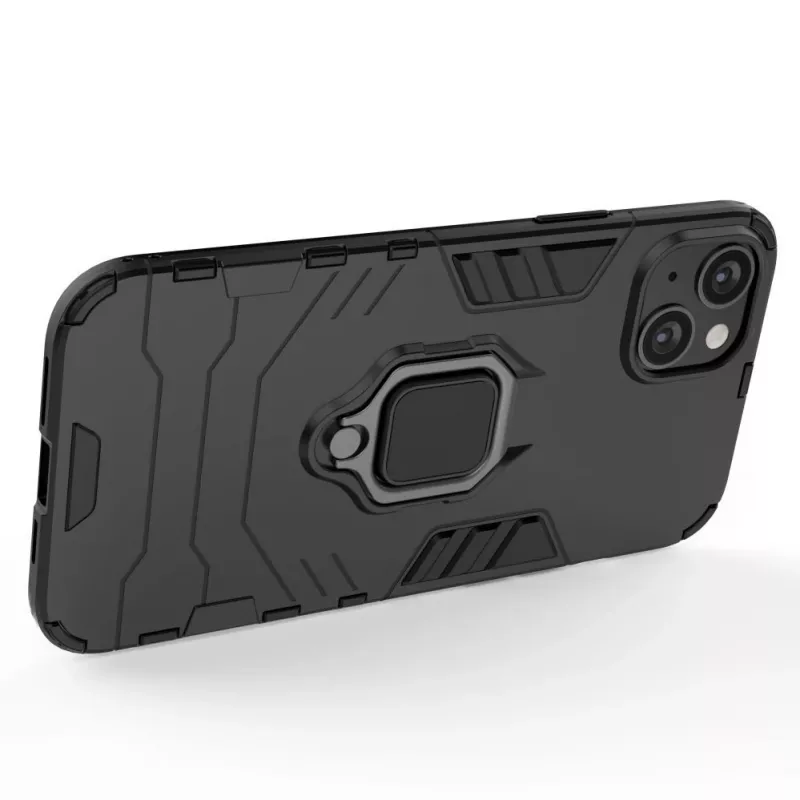 Capa Ring Armor para iPhone 14 Plus, capa blindada com suporte magnético, anel, Preta