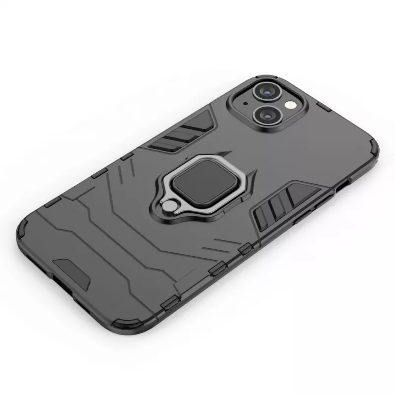 Capa Ring Armor para iPhone 14 Plus, capa blindada com suporte magnético, anel, Preta