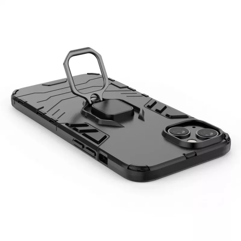 Capa Ring Armor para iPhone 14 Plus, capa blindada com suporte magnético, anel, Preta