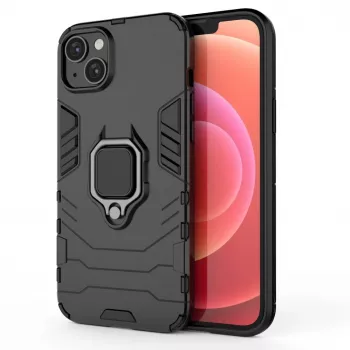 Capa Ring Armor para iPhone 14 Plus, capa blindada com suporte magnético, anel, Preta