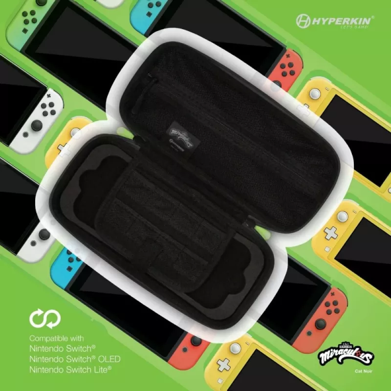 Hyperkin M07541-MTCN Estojo rígido, verde, multicolor, PEVA, para Nintendo Switch Lite, resistente a choques, repelente à água, bolsa de transporte
