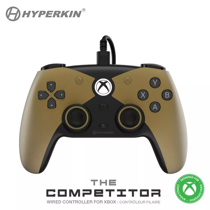 Hyperkin The Competitor Comando com fio para Xbox Series X|S, Xbox One e PC, dourado