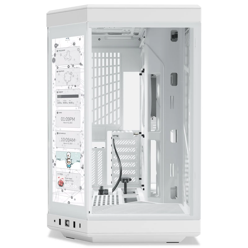 HYTE Y70 Touch caixa mid-tower, branco, ecrã tátil LCD de 14,1 polegadas, vidro temperado, E-ATX/ATX/mATX/Mini-ITX