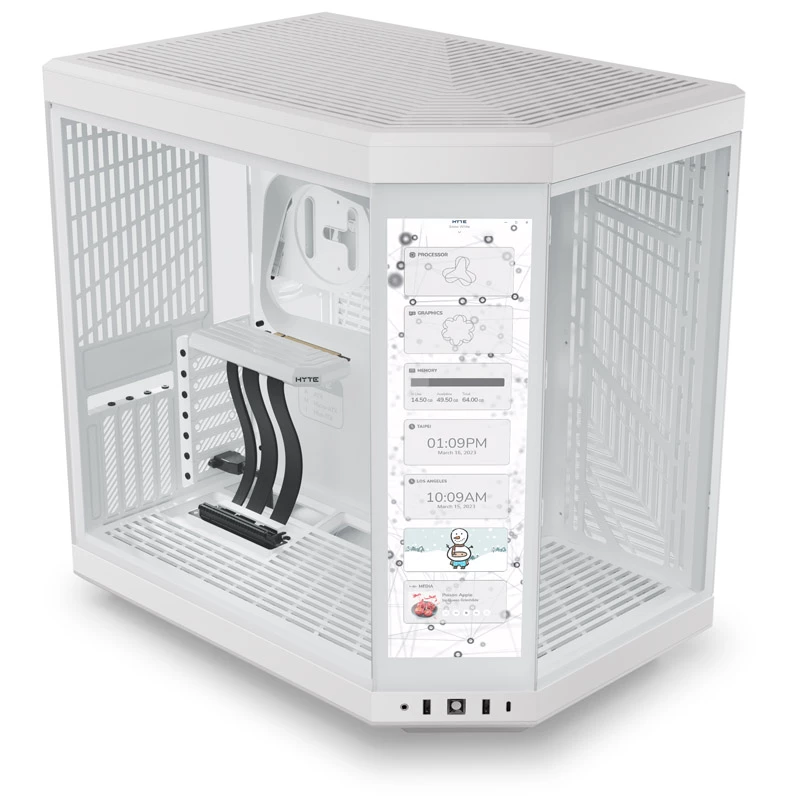 HYTE Y70 Touch caixa mid-tower, branco, ecrã tátil LCD de 14,1 polegadas, vidro temperado, E-ATX/ATX/mATX/Mini-ITX