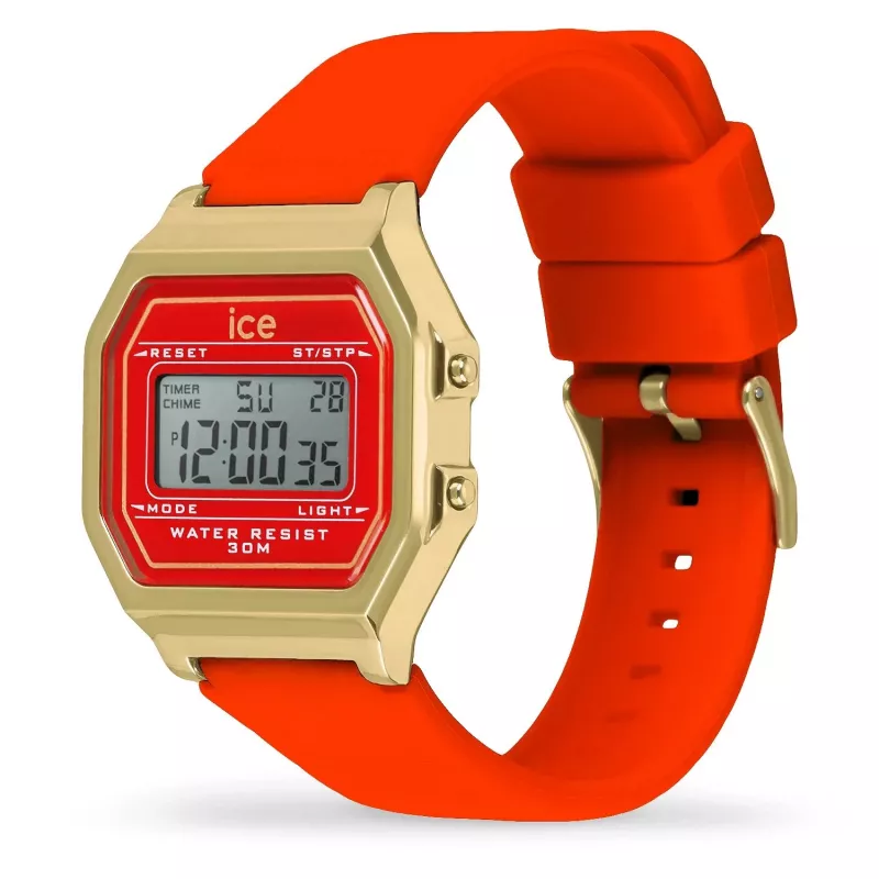Relógio de quartzo ICE Sunset unissexo 32 mm mostrador degradê rosa/laranja/amarelo bracelete de silicone rosa néon 100 m à prova de água