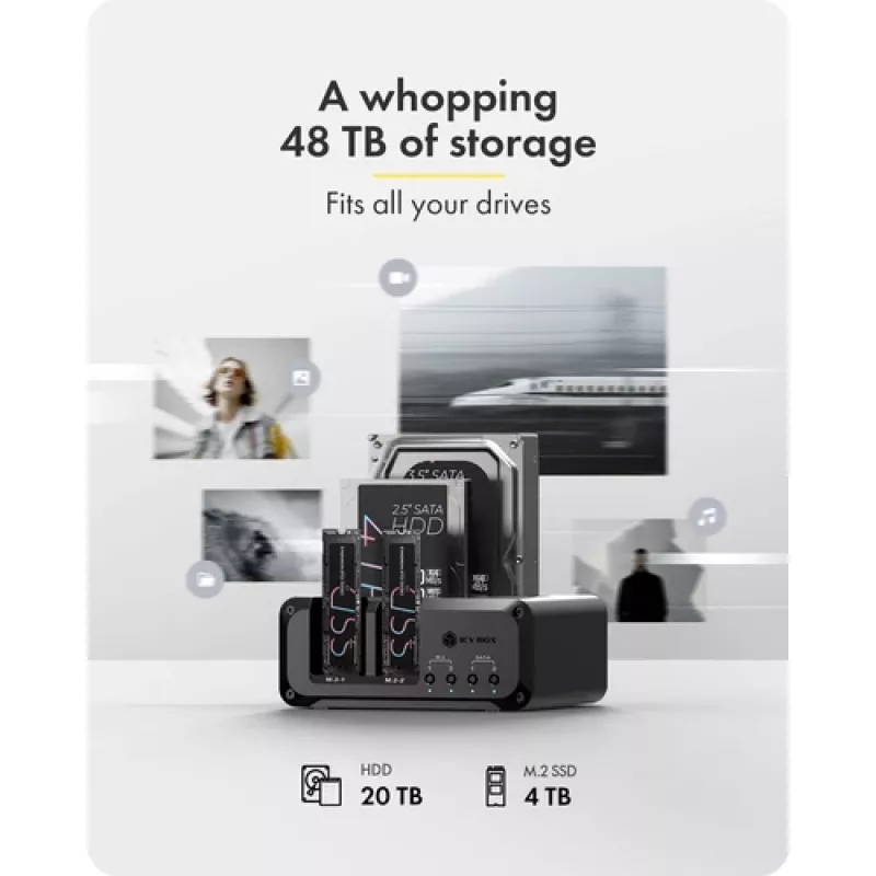 Docking station Icy Box Club Case 2925 4 baías – 2x M.2 NVMe e 2x 2.5/3.5 SATA HDD/SSD, USB 3.2 Gen 2 (10 Gbps)