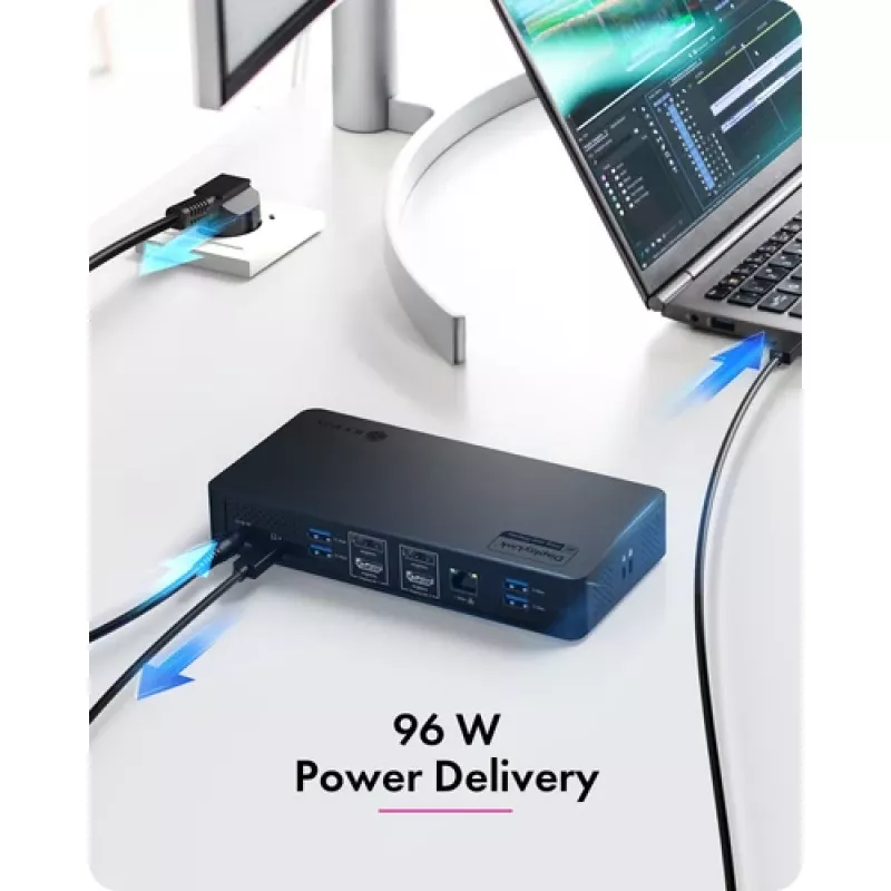 Docking station ICY BOX Heart Dock 2255 11 em 1, DisplayLink DL-6950, 2x HDMI/DP 4K@60Hz, Power Delivery 96W, LAN Gigabit, USB-C/A 10Gbps