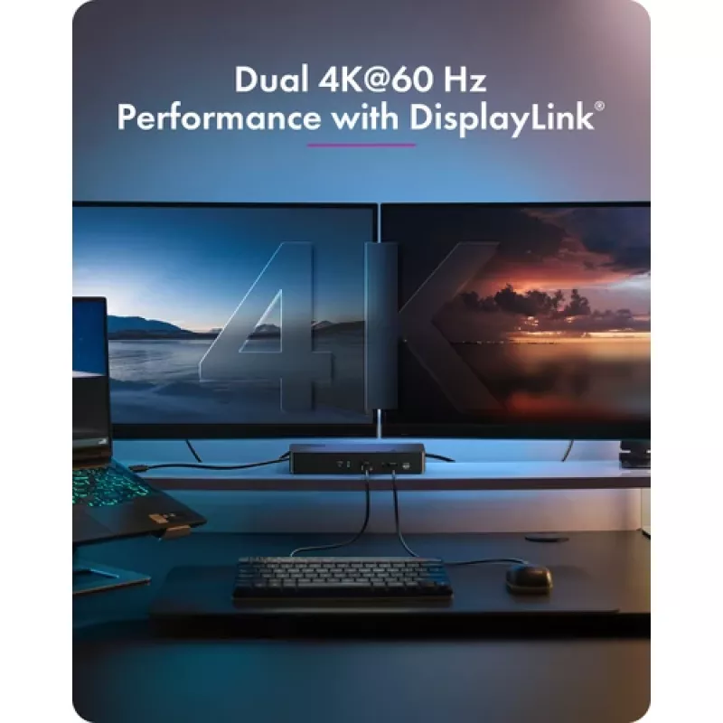 Docking station ICY BOX Heart Dock 2255 11 em 1, DisplayLink DL-6950, 2x HDMI/DP 4K@60Hz, Power Delivery 96W, LAN Gigabit, USB-C/A 10Gbps