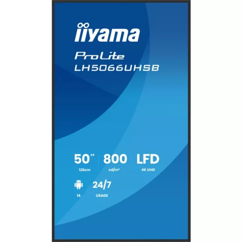 Ecrã de sinalização digital IIYAMA LH5066UHSB-B1AG 50 polegadas 4K UHD IPS com Android, 2x HDMI, USB-C, 500 cd/m²