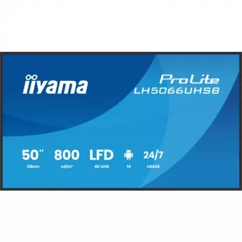 Ecrã de sinalização digital IIYAMA LH5066UHSB-B1AG 50 polegadas 4K UHD IPS com Android, 2x HDMI, USB-C, 500 cd/m²