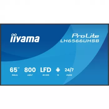 IIYAMA LH6566UHSB-B1AG 65 polegadas 4K UHD ecrã de sinalização digital com Android 11, 500 cd/m², 2x HDMI, USB-C, DP, WiFi, funcionamento 18/7