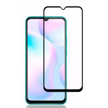 iLike Protetor de ecrã em vidro temperado 2.5D Full Glue com moldura preta para Xiaomi Redmi 9A