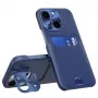 Capa de couro com suporte e porta-cartões iLike para Apple iPhone 14 azul