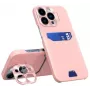 iLike capa com suporte em pele e porta-cartões para Apple iPhone 14 Pro rosa