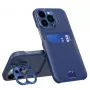iLike Apple iPhone 14 Pro Capa de Pele com Suporte e Carteira para Cartões Azul