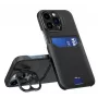 Capa tipo livro em pele com suporte e porta-cartões iLike para Apple iPhone 14 Pro preta