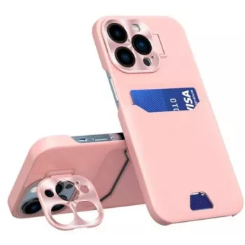 iLike Capa com porta-cartões e suporte para Apple iPhone 14 Pro Max, capa de couro com suporte, rosa