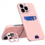 iLike Capa com porta-cartões e suporte para Apple iPhone 14 Pro Max, capa de couro com suporte, rosa