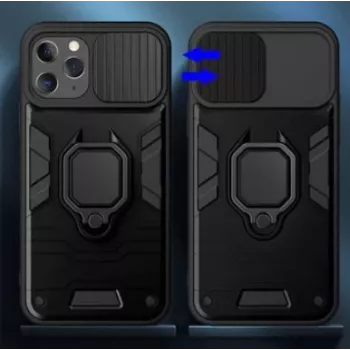 Capa iLike Apple iPhone 14 Pro Max Ring Lens preta - capa de proteção híbrida com anel de suporte integrado, proteção da lente da câmara, absorção de choques, compatível com carregamento sem fios