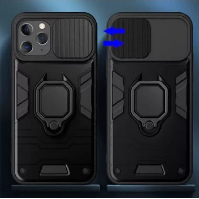 Capa iLike Apple iPhone 14 Pro Max Ring Lens preta - capa de proteção híbrida com anel de suporte integrado, proteção da lente da câmara, absorção de choques, compatível com carregamento sem fios