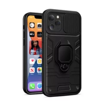Capa iLike Apple iPhone 14 Pro Max Ring Lens preta - capa de proteção híbrida com anel de suporte integrado, proteção da lente da câmara, absorção de choques, compatível com carregamento sem fios