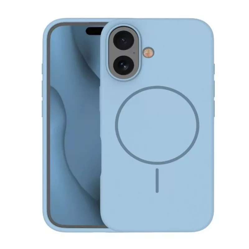 Capa de silicone Soft Touch iLike para Apple iPhone 16 com MagSafe azul-claro