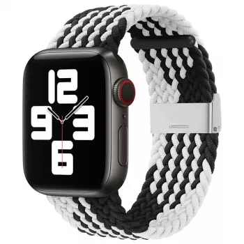 iLike Bracelete em Tecido Entrançado para Apple Watch 38/40/41mm Preto Branco