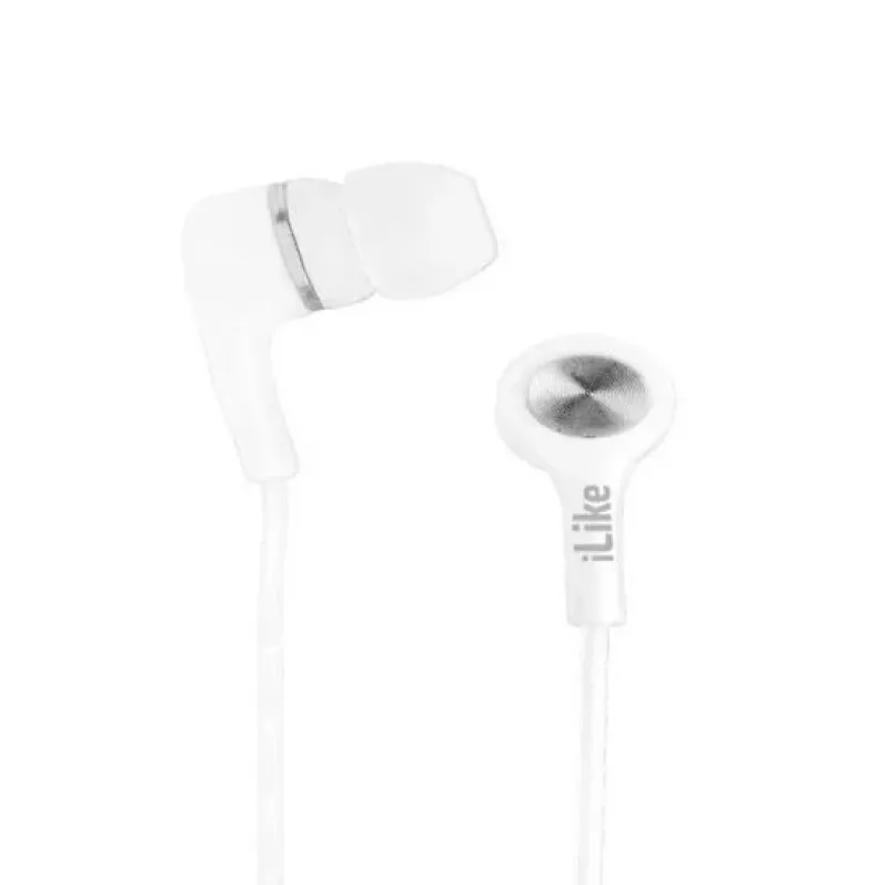 iLike IEA01WH Auscultadores In-Ear com Fios, Microfone e Controlos em Linha, Jack 3,5 mm, Branco