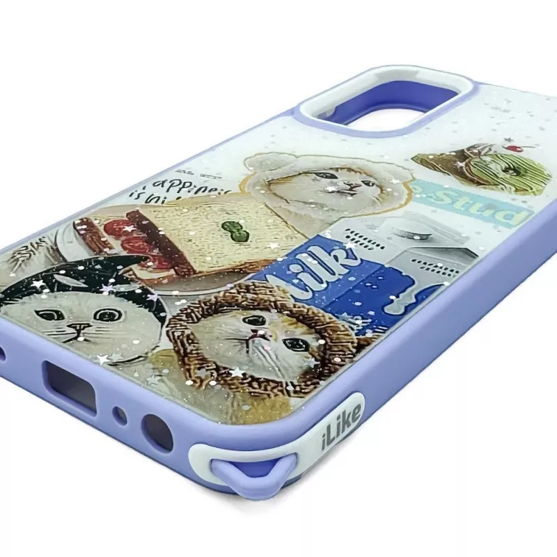 iLike Samsung Galaxy A15 Capa Epoxy Cartoon Roxa e Branca