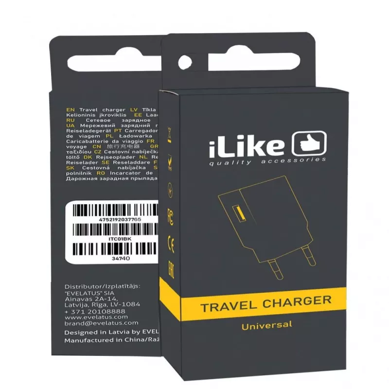 Carregador de viagem iLike ITC01 branco - carregador de parede USB-A 5W com ficha EU