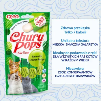 Petiscos para gatos INABA Churu Pops Atum com Frango 4x15 g