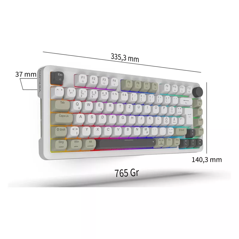 Teclado gaming INCA RGB GraySwitch USB-C/BT 2,00 m branco (IKG-455)