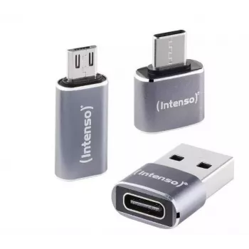 Intenso adaptador multiportas USB-C 3-em-1, USB-C para USB-A, USB-C, Micro USB, 480 Mbit/s, 60W PD, preto