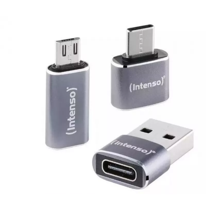 Intenso adaptador multiportas USB-C 3-em-1, USB-C para USB-A, USB-C, Micro USB, 480 Mbit/s, 60W PD, preto
