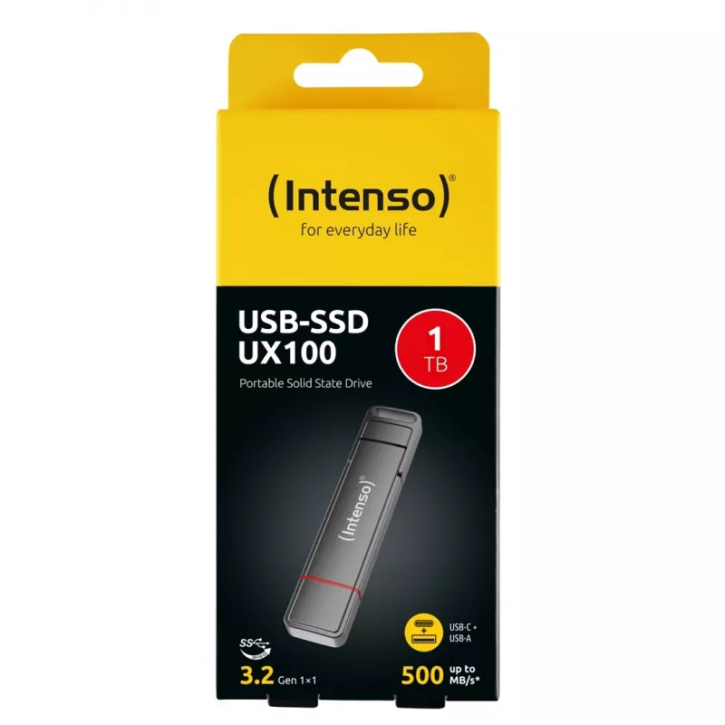 Intenso UX100 1TB SSD externo, USB 3.2 Gen 1, preto
