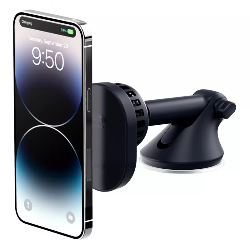Suporte de carregamento sem fios magnético para automóvel iOttie Velox Pro Active para iPhone MagSafe, preto com detalhes dourados