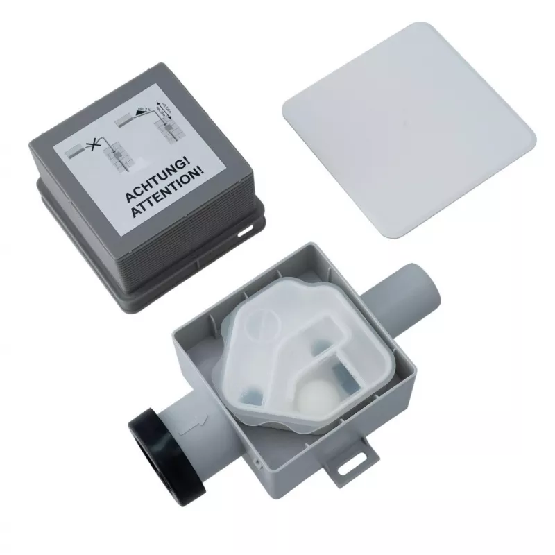 IVENSIS ISN32 Fecho hídrico de condensados encastrado 100x100 - ABS branco, saída de 32mm, fecho de odores