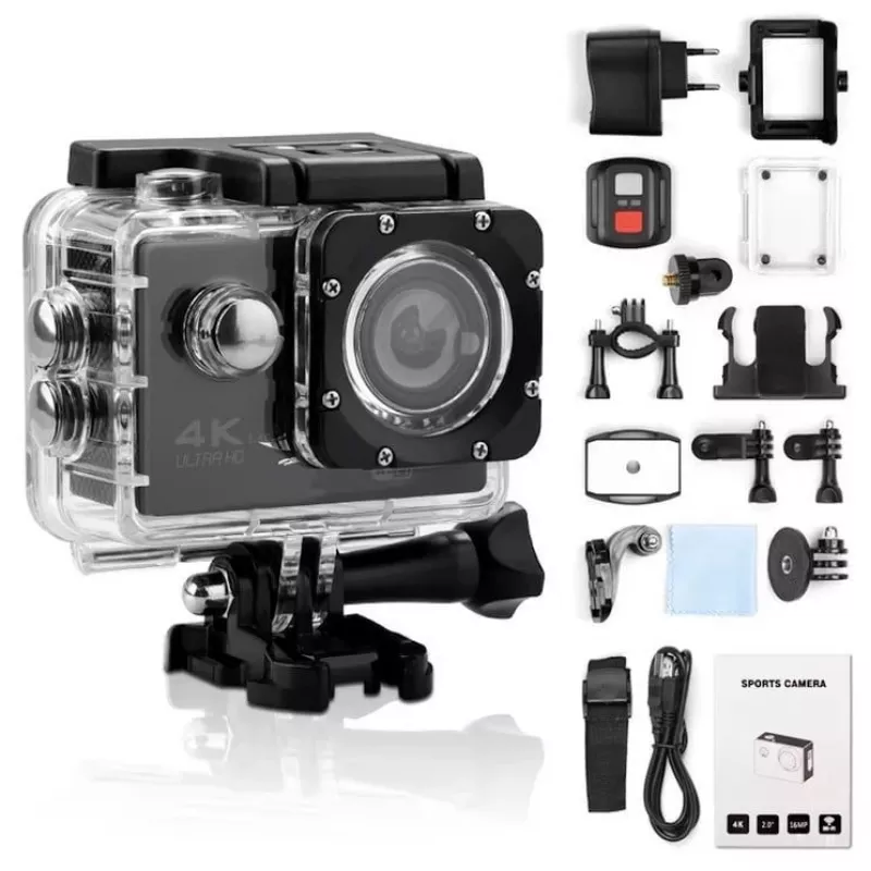 iWear K1 Câmara de ação Wi-Fi Ultra HD 4K 16MP com telecomando e ecrã LCD de 2 polegadas e conjunto de fixação de 8 peças