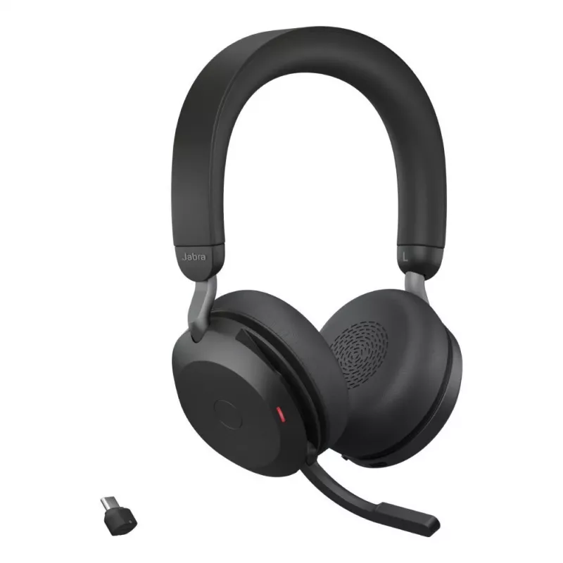 Jabra Evolve2 75 Headset Bluetooth Sem Fios com Cancelamento Ativo de Ruído, Certificado Microsoft Teams, Preto
