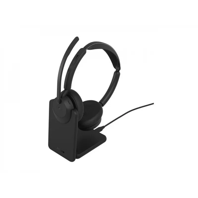 Jabra Evolve3 45 MS Stereo auscultadores com microfone, Link 390c, base de carregamento, preto