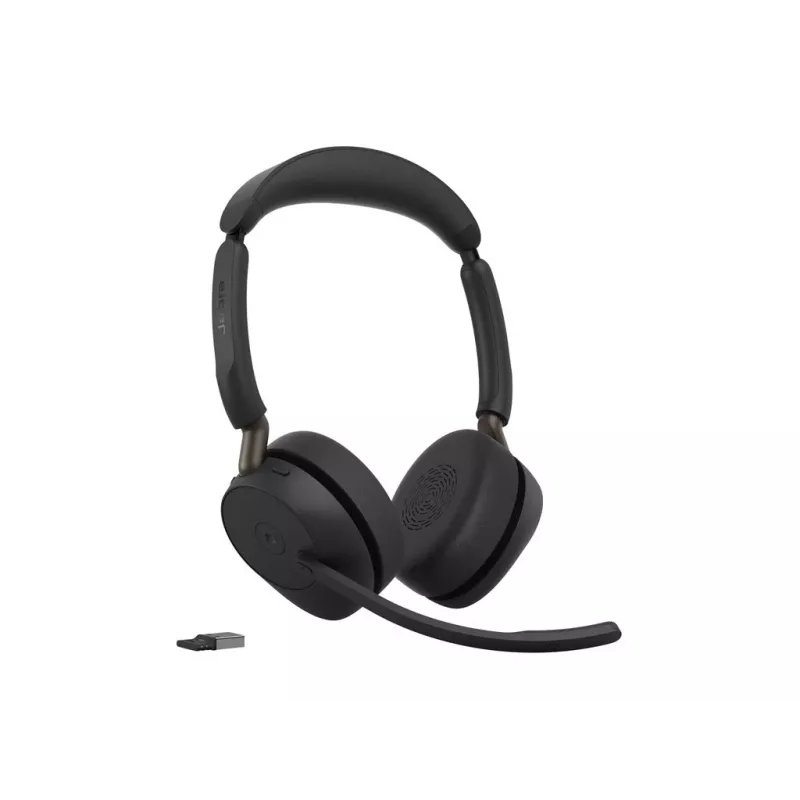 Jabra Evolve3 65 Stereo Link 390a MS headset on-ear sem fios com Bluetooth e adaptador USB-A, otimizado para Microsoft Teams, preto