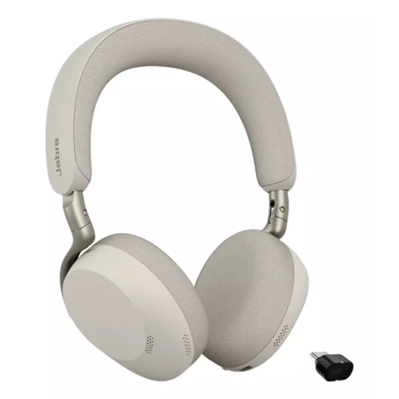 Jabra Evolve3 75 UC headset Bluetooth on-ear sem fios com cancelamento de ruído e adaptador Link 390c (Warm Grey)