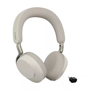 Jabra Evolve3 75 UC headset Bluetooth on-ear sem fios com cancelamento de ruído e adaptador Link 390c (Warm Grey)