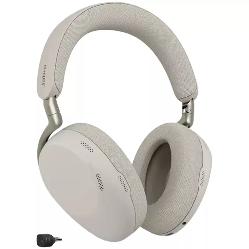 Headset sem fios over-ear Jabra Evolve3 85 UC com cancelamento ativo de ruído e adaptador Link 390C, Warm Grey