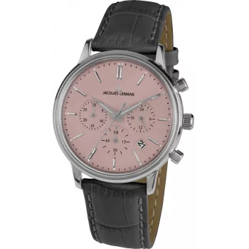 Relógio cronógrafo de homem JACQUES LEMANS Liverpool 1-209F 39mm aço inoxidável mostrador preto