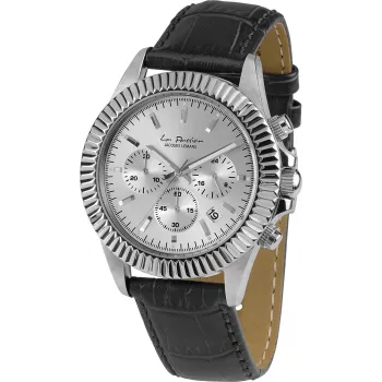Relógio analógico de quartzo unissexo JACQUES LEMANS LP-111B caixa de aço inoxidável mostrador prateado bracelete de pele preto